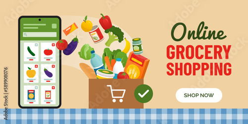 Online grocery shopping app on smartphone