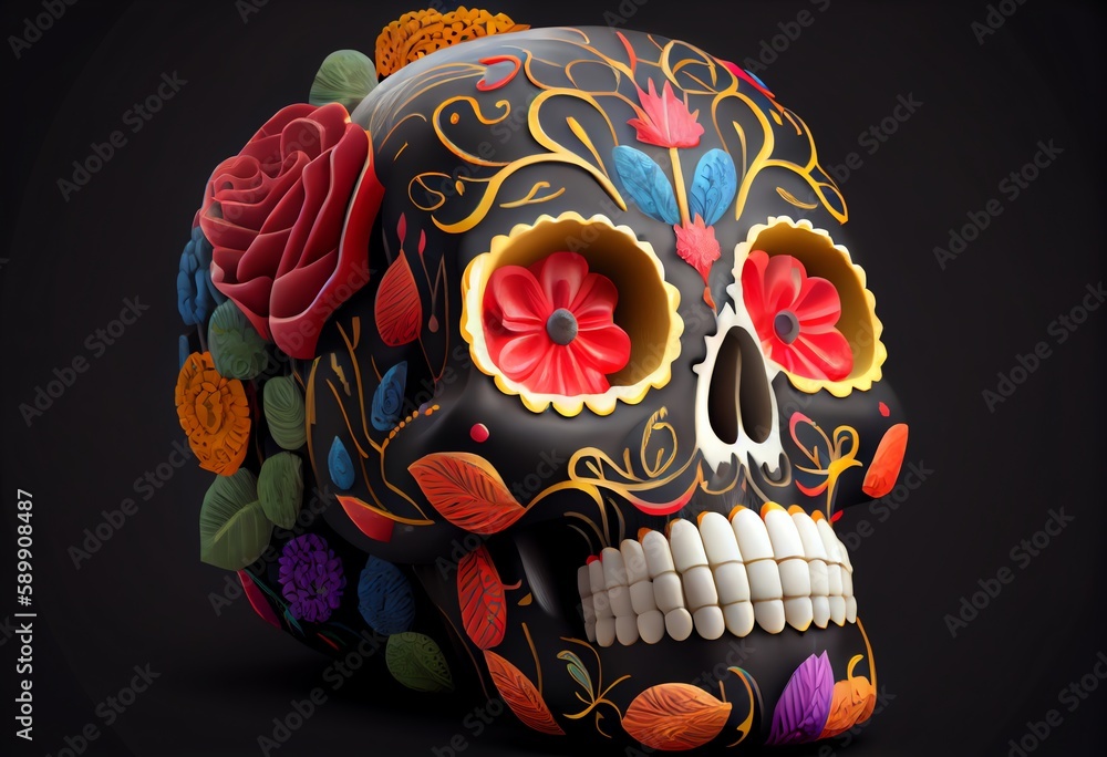 3d Sugar Skull Of The Mexican Festival Known Day Of The Dead. Hispanic Heritage Mexican. Generative AI