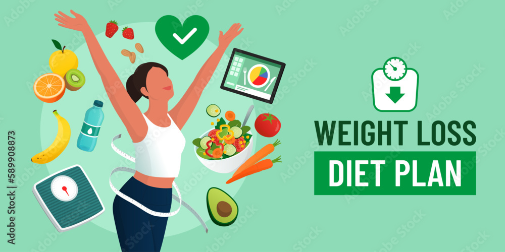 Weight loss diet plan banner - obrazy, fototapety, plakaty 