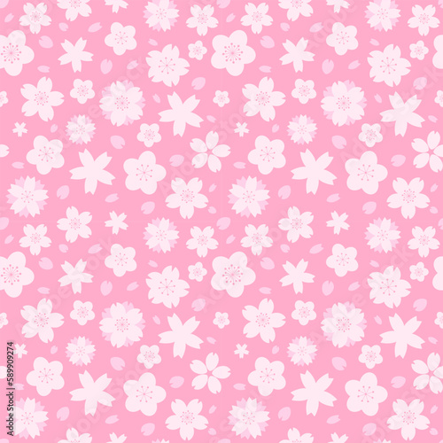 Seamless pattern with geometrical pink sakura flowers for Hanami