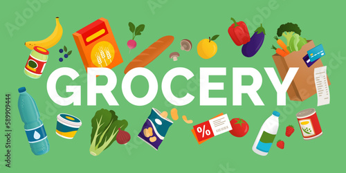 Grocery shopping and food concept