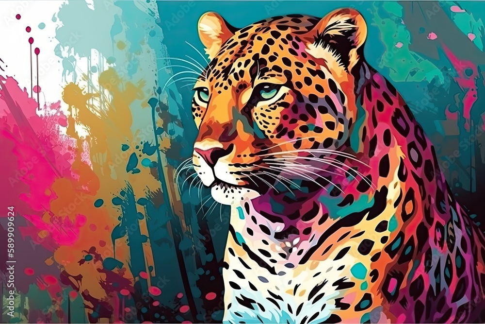 leopard in a vibrant, colorful setting. Generative AI