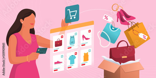 Happy woman doing online shopping