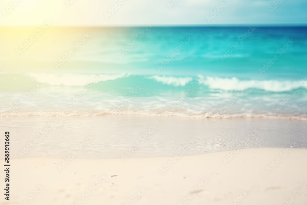 Defocused summer background of a paradise beach  for product or copy space. Ai generative