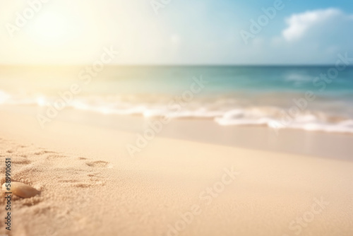 Defocused summer background of a paradise beach  for product or copy space. Ai generative