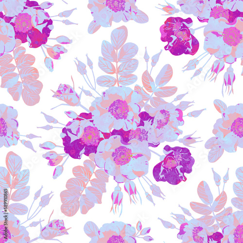 Seamless background with floral ornament. Raster illustration for packaging design, wrapping, scrapbooking. Delicate flowers on a light background. Seamless pattern.