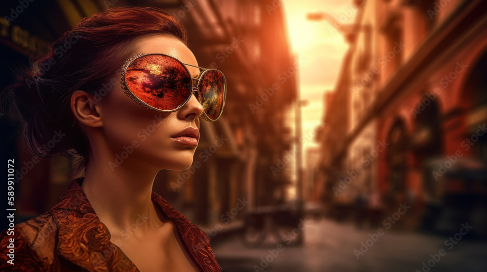 © Neuroshock - Beautiful woman in sunglasses with reflection created with generative AI technology © Neuroshock - Beautiful woman in sunglasses with reflection created with generative AI technology