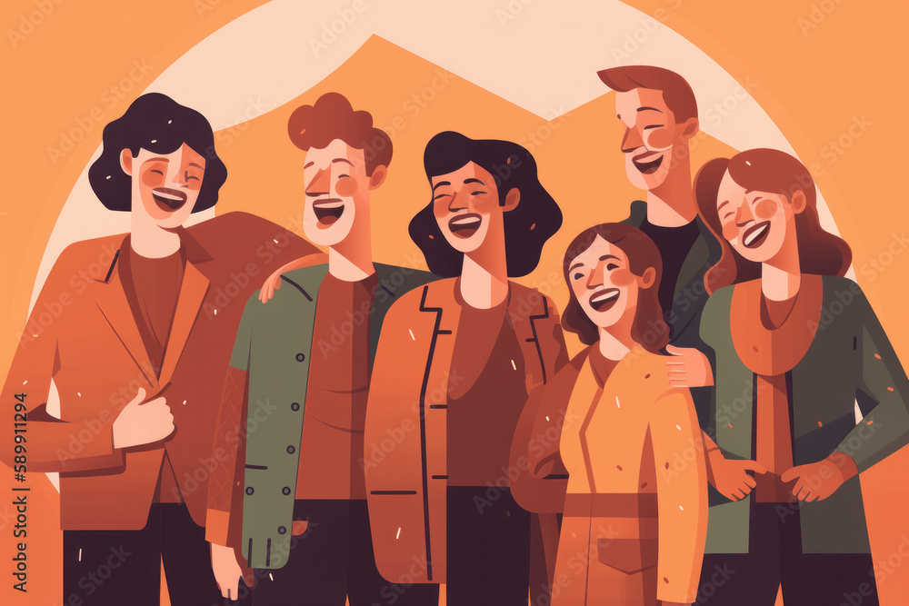 Moments of pure happiness and genuine laughter captured in a group of friends, representing the power of positive emotions and social connections - AI Generative.