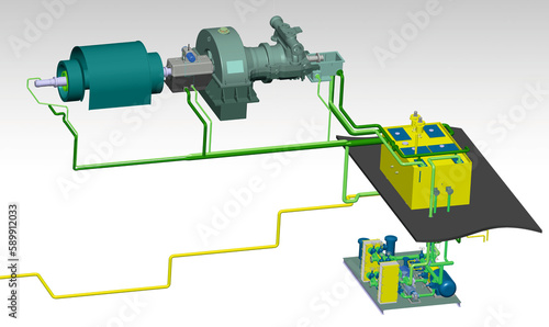 lube oil turbine system 3D illustration