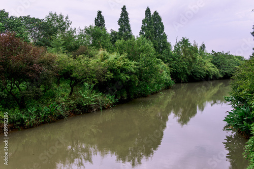 Xixi Hangzhou National Wetland Park  among which are scattered various ponds  lakes and swamps.