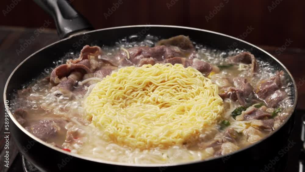 Golden Needle Beef Instant Noodles with Black Background Golden Needle Beef Instant Noodles with Black Background