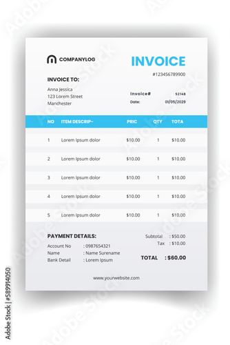 clean and modern corporate business billing invoice design template