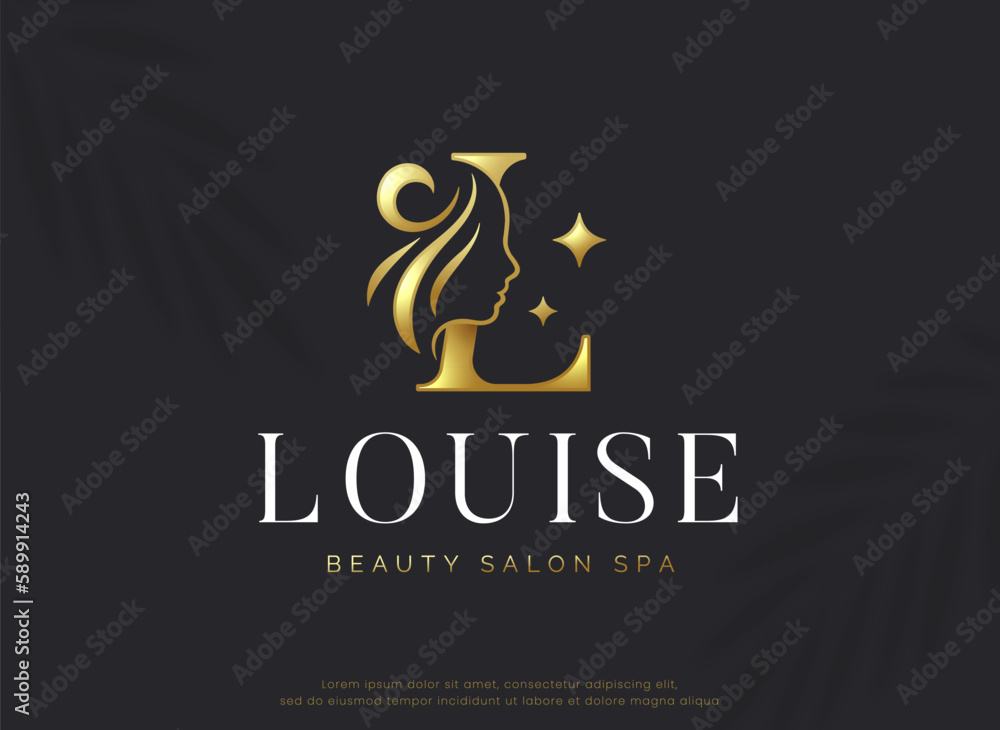 beauty monogram letter l woman silhouette logo design. Stock Vector ...