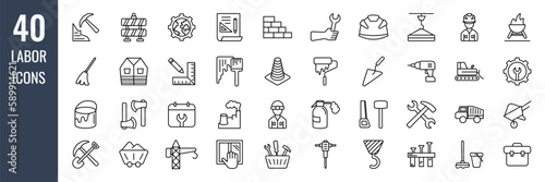 Labor day icon set. Building and construction set. Linear style