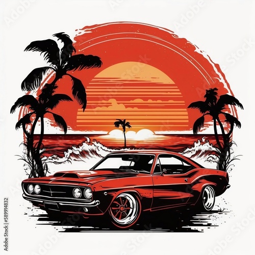 AI Classic American Muscle Car Vintage Power & Performance Mopar Hemi Super Bee Challenger Charger