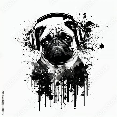 Pugs with Beats: Colorful Pug Wearing Headphones