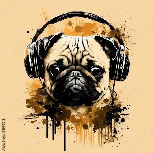 Pugs with Beats: Colorful Pug Wearing Headphones