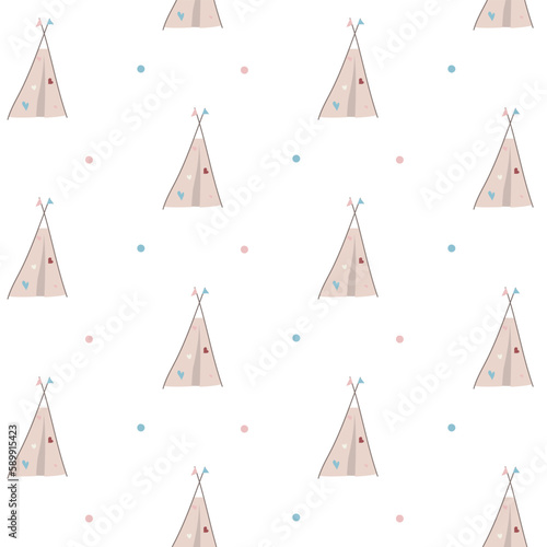 Seamless pattern with wigwam and dots