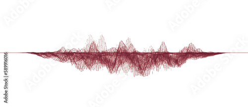 Illustration of abstract red wireframe sound waves, visualization of frequency signals or audio wavelengths, conceptual futuristic technology waveform background. photo