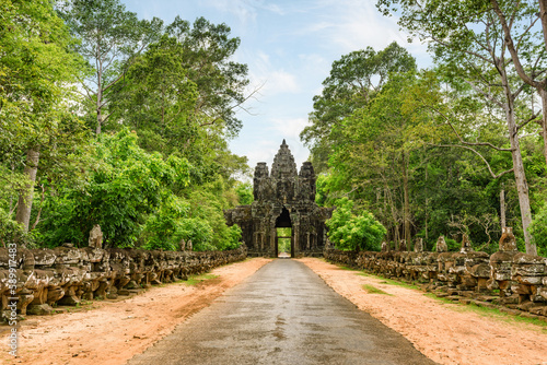 Gate on a road in Angkor complex in Siem Reap, Cambodia