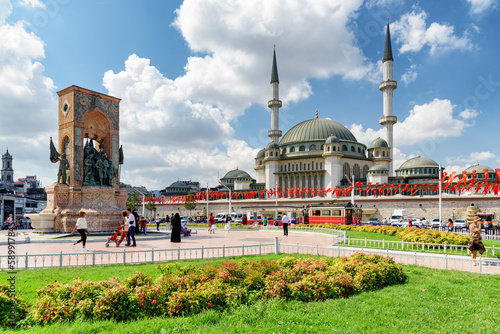 The Taksim Mosque and the Republic Monument, Istanbul, Turkey photo