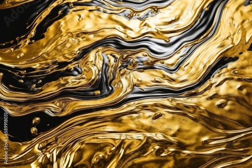Fluid Elegance: Mesmerizing Abstract Background of Liquid Gold, Generative AI © avrezn