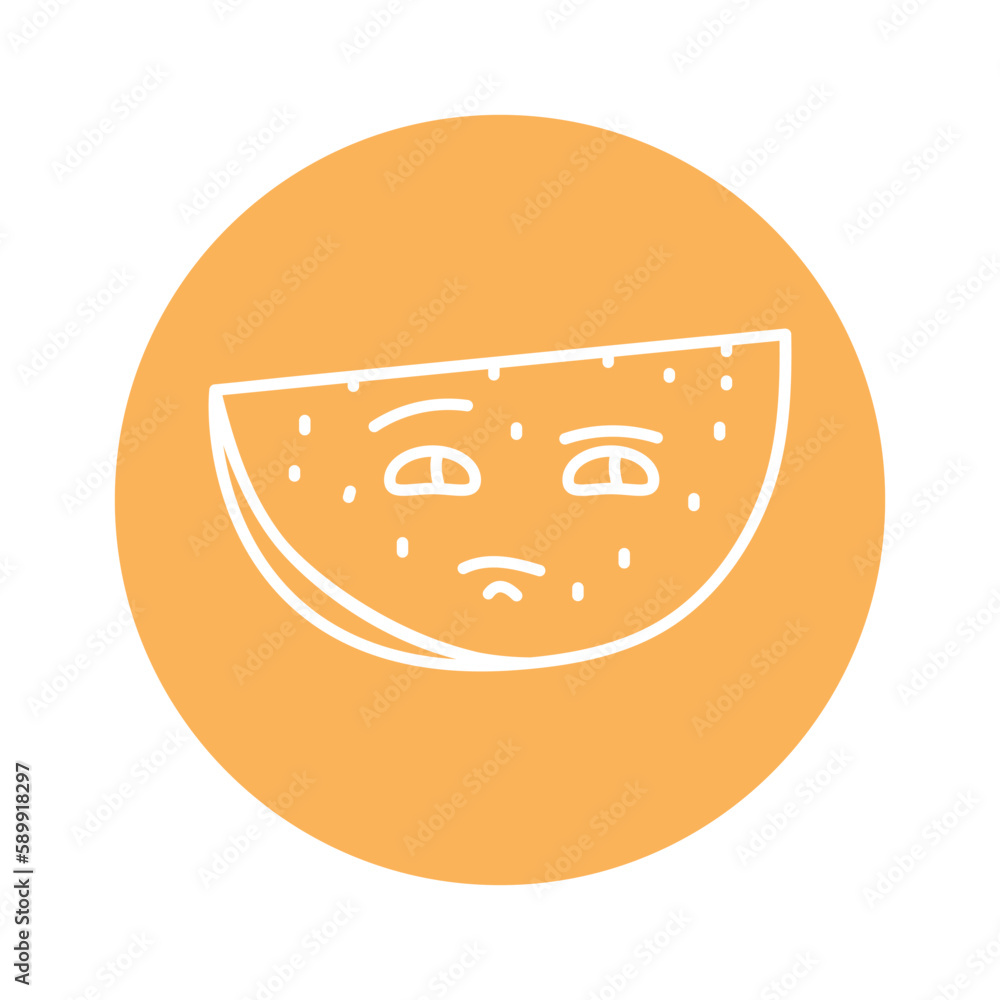 Pensive watermelon color line icon. Mascot of emotions Pensive watermelon color line icon. Mascot of emotions