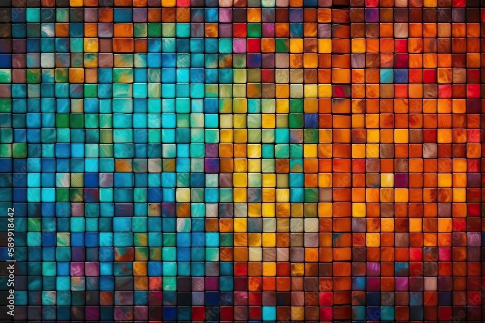 vibrant and colorful tiled wall. Generative AI