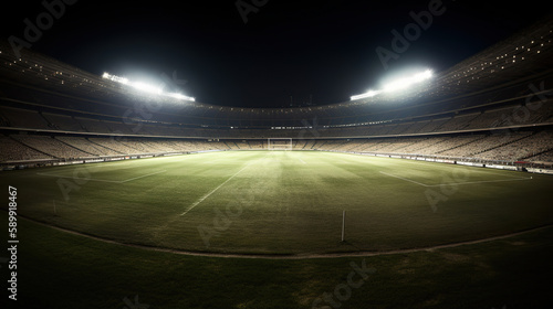 Football stadium with good grass, center position. generative ai