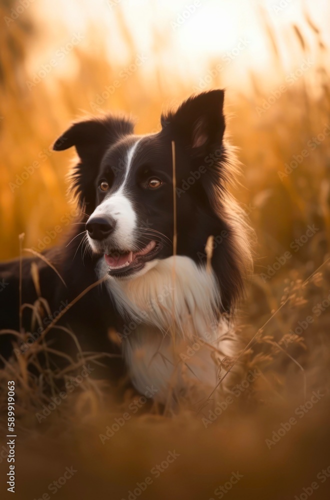 Portrait of a cute Border Collie dog outdoor. Generative AI.