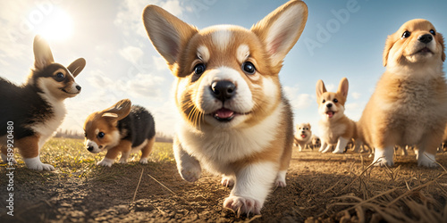 Corgi puppies in summer park created with ai generative technology