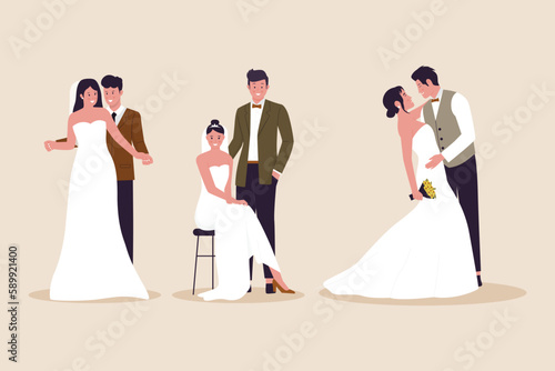 Set of characters wedding couple cartoon. Illustration for website, landing page, mobile app, poster and banner. Trendy flat vector illustration