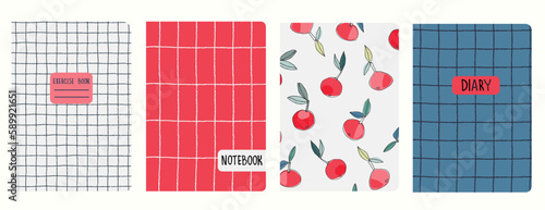 Fototapeta Naklejka Na Ścianę i Meble -  Set of cover page templates with hand drawn tangerine, orange in bloom. Based on seamless patterns. Headers isolated and replaceable. Perfect for notebooks, notepads, diaries, etc