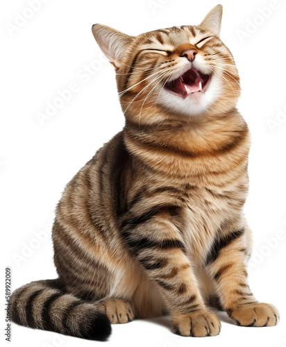Leinwand Poster Happy and Cute Cat Laughing, Isolated/Transparent Background