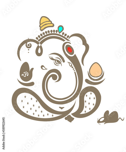 Line art illustration of hindu lord ganesha drawing on isolated background