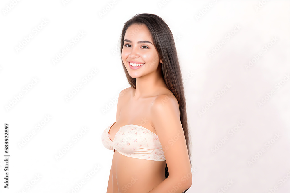 Portrait of Beautiful AMERICAN EUROPEAN Woman with her Smooth skin look at camera on White background in Studio light. generative AI. Portrait of Beautiful AMERICAN EUROPEAN Woman with her Smooth skin look at camera on White background in Studio light. generative AI.