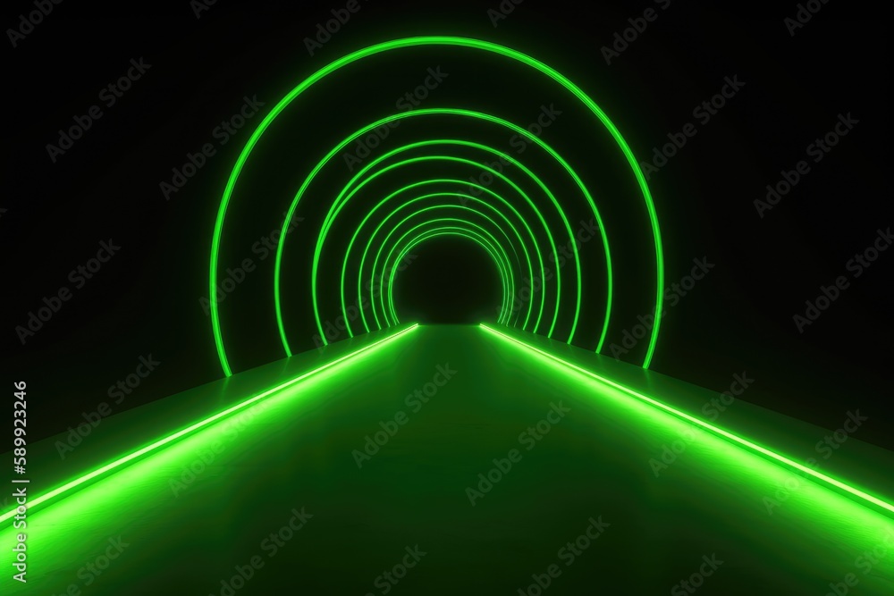 Neon Circle Glowing Laser Beams Hallway Corridor generative ai Empty Podium Neon Circle Glowing Laser Beams Hallway Corridor generative ai Empty Podium