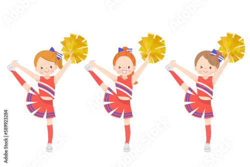 笑顔でチアダンスをしているかわいい子供達のイラストセット