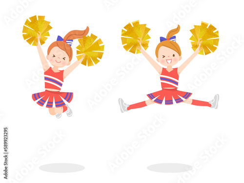笑顔でチアダンスをしているかわいい子供達のイラストセット