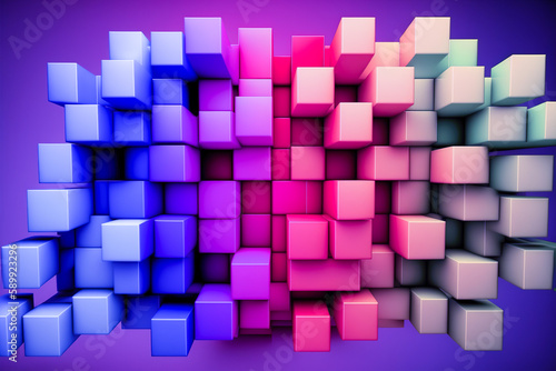 Abstract background of cube blocks wall stacking design neon pastel color for cubic wallpaper background . Admirable Generative AI image .