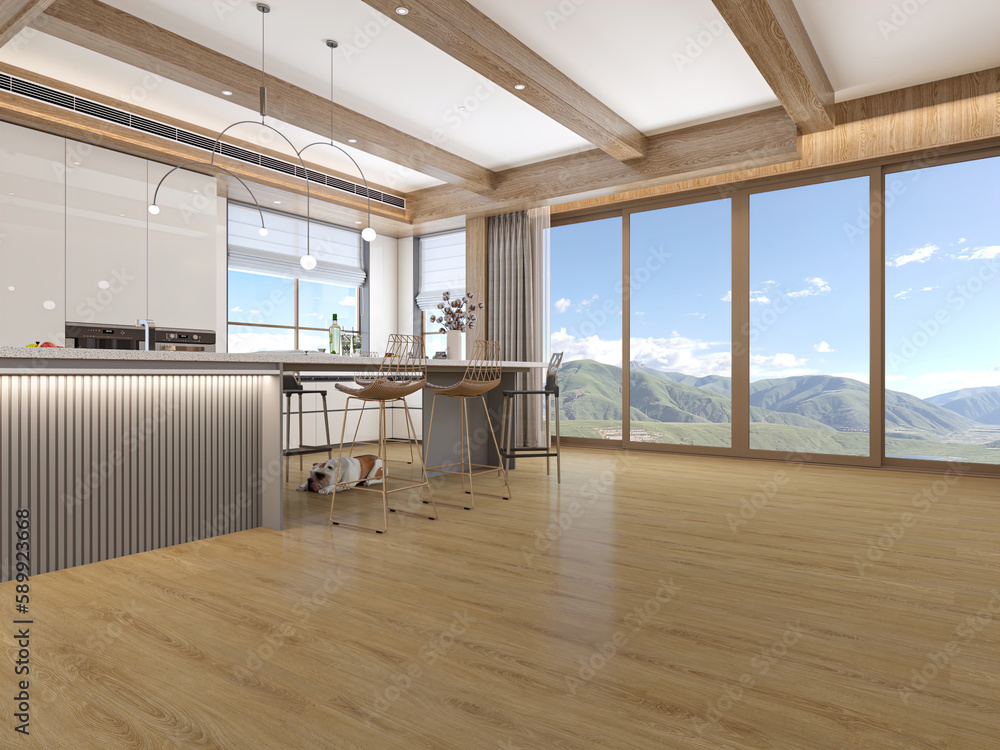Fototapeta premium A warm, cozy and modern kitchen for singles, family and new married couples