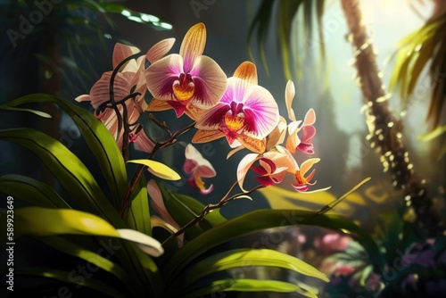 Orchid Oasis: A Vibrant Display of Nature's Beauty in the Glowing Sunlight