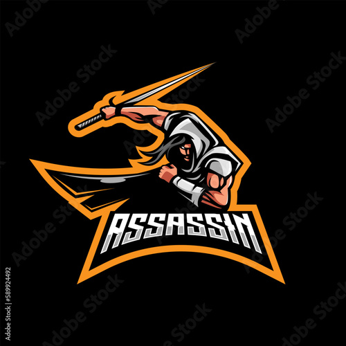 Assassin mascot logo design illustration vector. ninja use sword for esport gaming