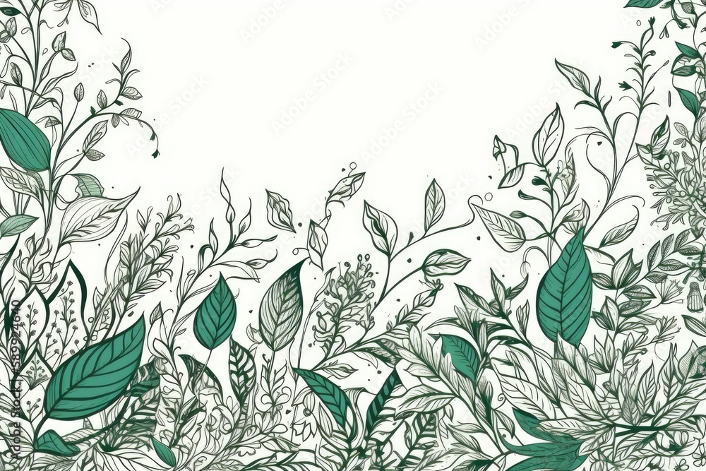 Fototapeta premium leaves and flowers on a white background. Generative AI
