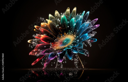 Fantasy crystal flower with dew drops created with Generative AI technology