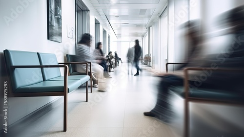 Busy waiting room corridor at hospital