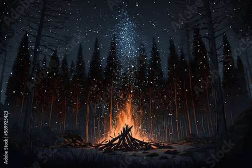 キャンプファイヤー イラスト | Campfire Illustration Generative AI