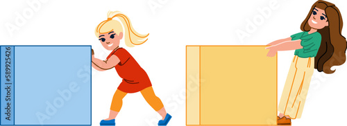 kid girl push pull vector