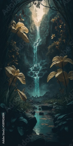 Dramatic Lighting in a Cinematic Jungle Blossom Forest