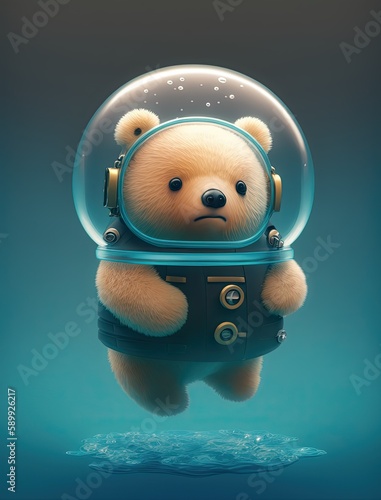 Cute little bear as underwater explorer